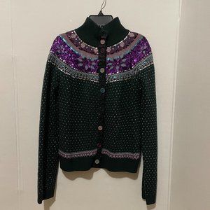 French Connection Snow Flake Pattern Sequin FairIsle Sweater
